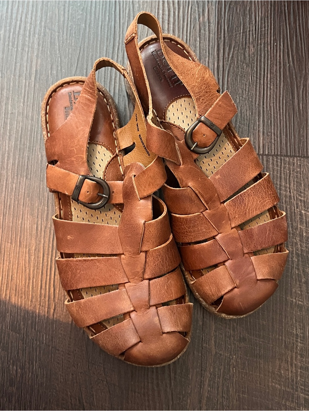 Born Brown Leather Woven Sandals